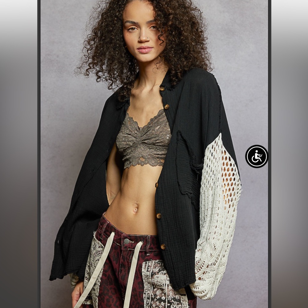 POL SMT1965 Black Shirt With Sweater Sleeve. NWT.  Various Sizes.